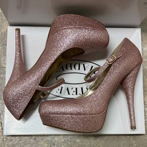 Steve Madden Valeri Pink Glitter Platform Pumps - Rose Pink Size 9